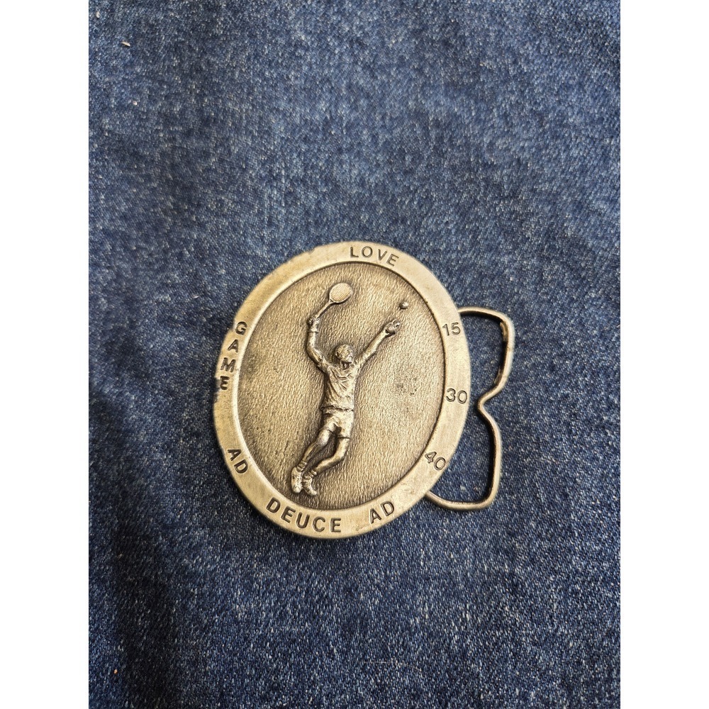Vintage 1977 Bergamot Tennis Player Brass Belt Buckle - Rare Heavy